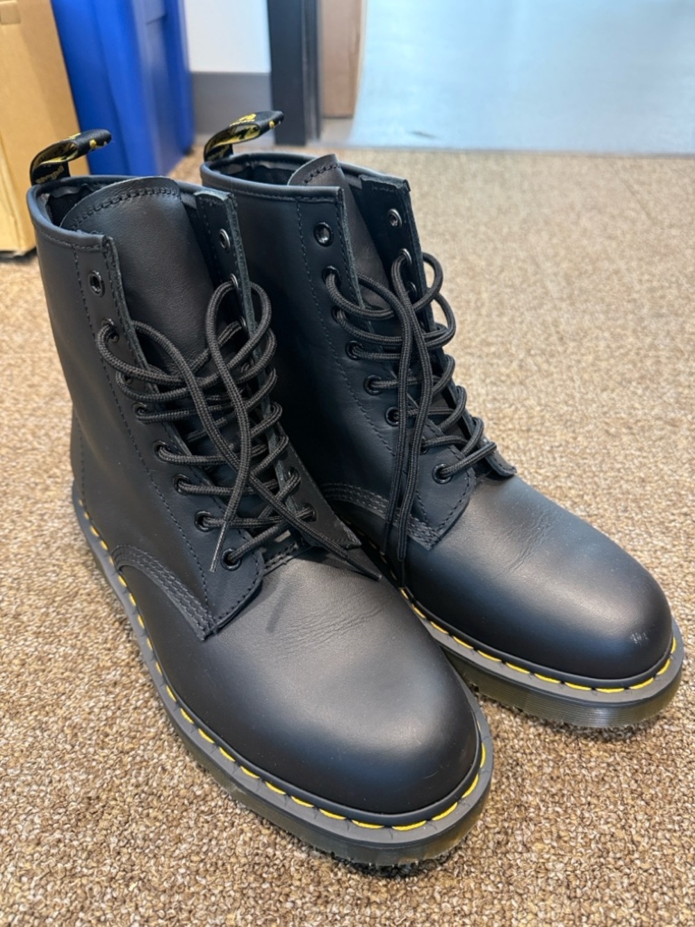 Dr. Martens 1460 Slip Resistant Black Lace-Up Boots with Yellow Stitching